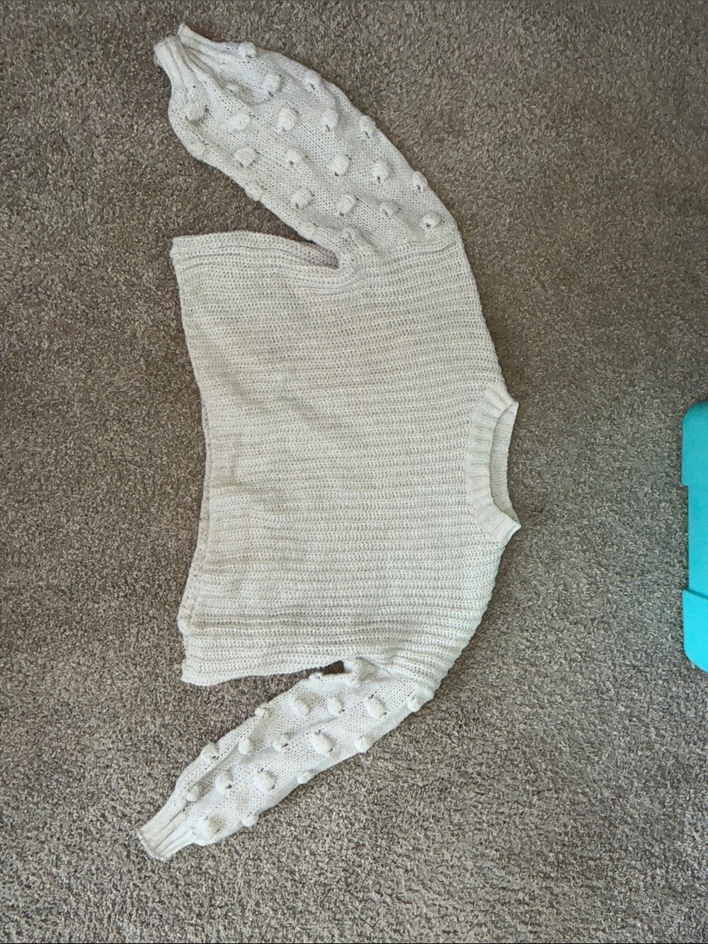 Cream Knit Bubble-Sleeve Women's Sweater